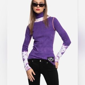 Diesel Early 2000s Y2K Purple Tie Dye Turtleneck w/ Back Piercing Detail Size L